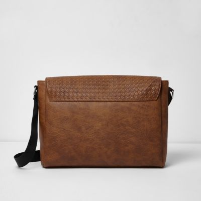 Brown lattice panel satchel bag